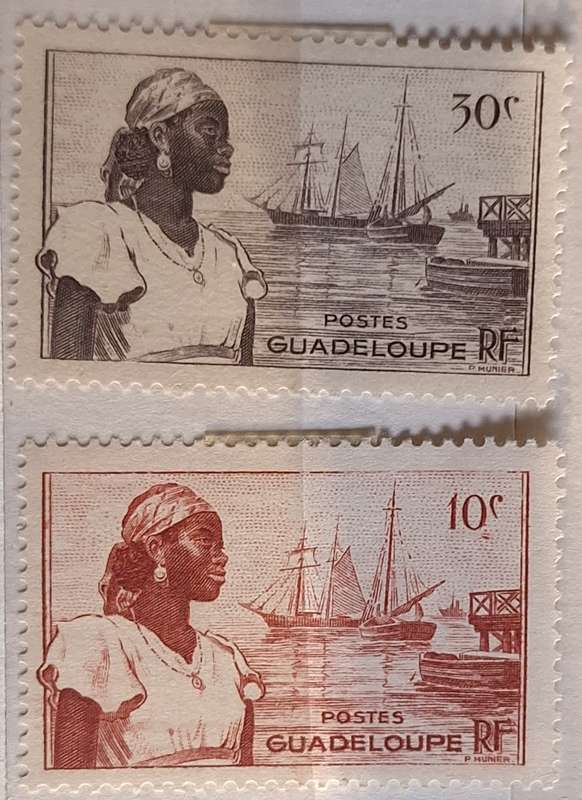 Guadeloupe 1947 Port of Basse-Terre 2 Unused Hinged stamps