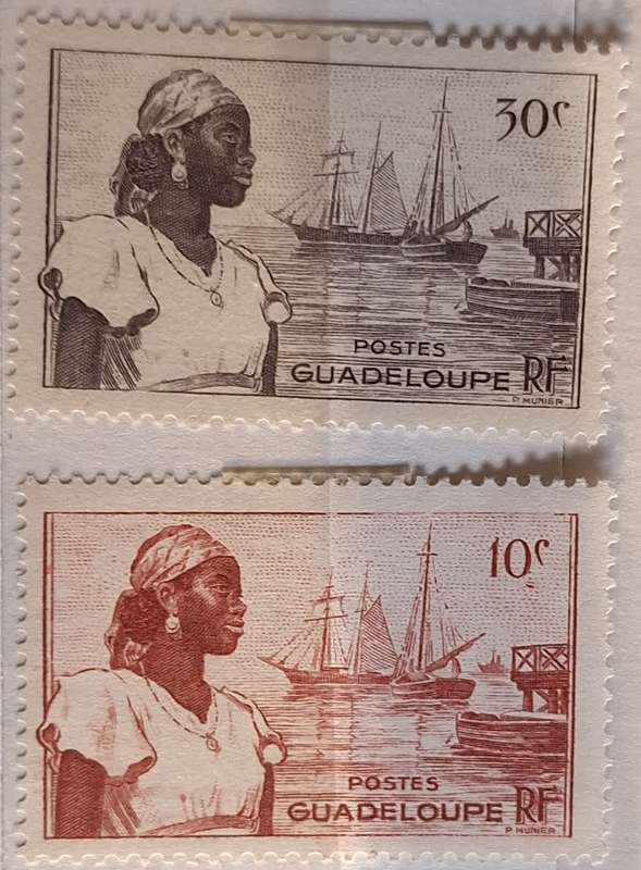Guadeloupe 1947 Port of Basse-Terre 2 Unused Hinged stamps