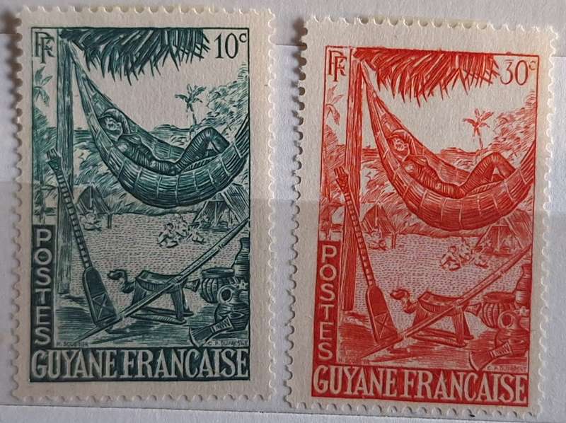 French Guiana 1947 Hammock 2 Unused Hinged stamps