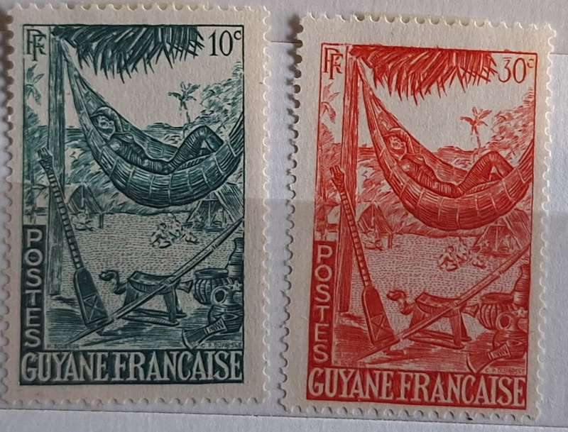 French Guiana 1947 Hammock 2 Unused Hinged stamps