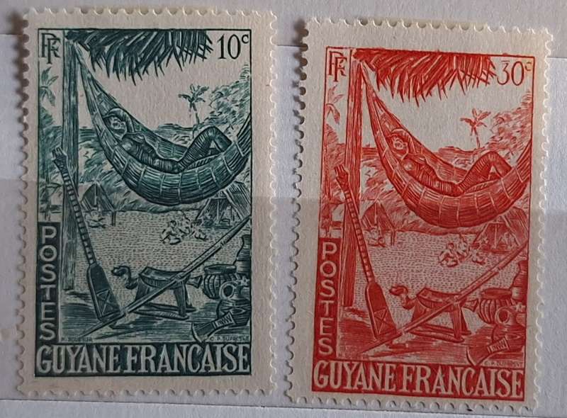 French Guiana 1947 Hammock 2 Unused Hinged stamps