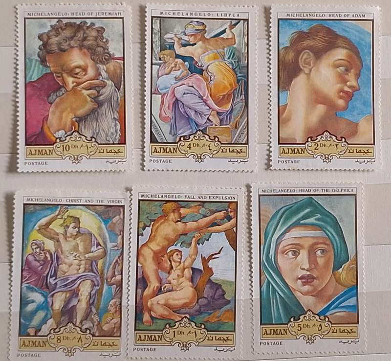 Ajman 1970 Michelangelo Paintings 6 Unused stamps
