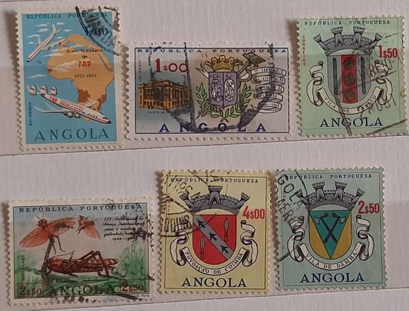 Angola Mixed Lot of 6 Used Hinged stamps