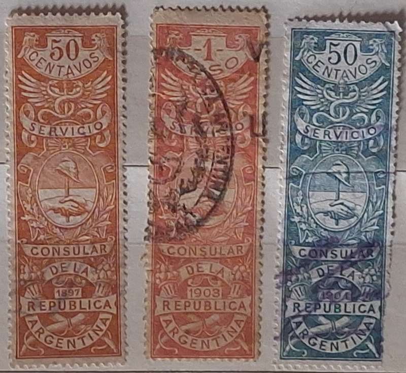 Argentina 1897, 1903, 1904 Consular Service 3 Used stamps