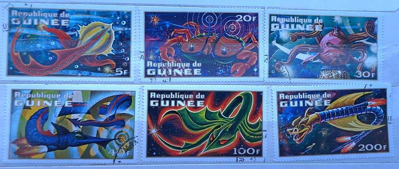 Guinea 1972 Imaginary Prehistoric Space Creatures Set of 6 Cancelled stamps