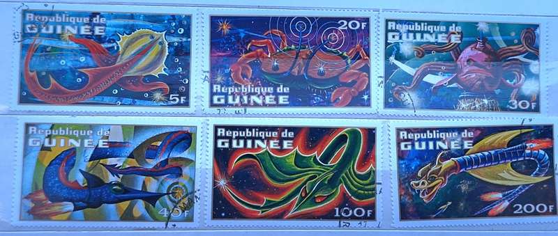 Guinea 1972 Imaginary Prehistoric Space Creatures Set of 6 Cancelled stamps