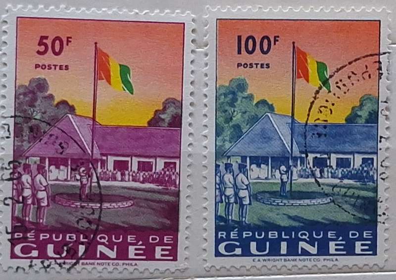 Guinea 1959 Flag Raising Labe Set of 2 Cancelled stamps