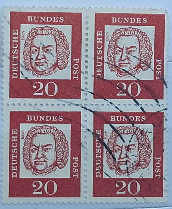 Germany 1961 Famous Germans 20pf Block of 4 Used stamps