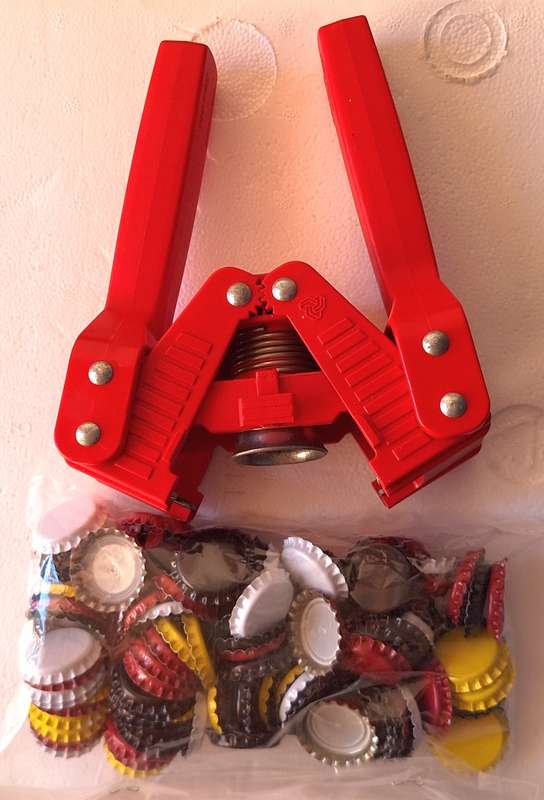 Manual Bottle Capper Tool (Red) with spare caps