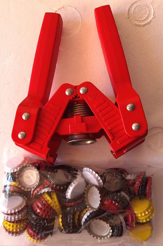 Manual Bottle Capper Tool (Red) with spare caps