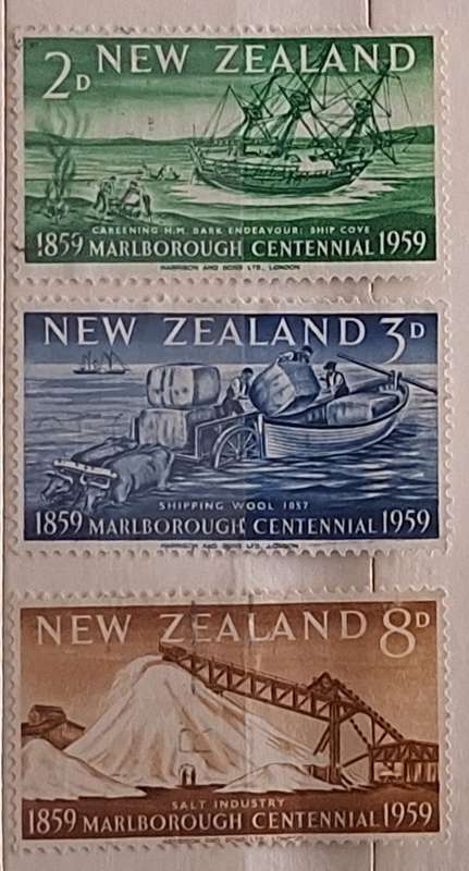 New Zealand 1959 Marlborough Centennial Set of 3 Used Hinged stamps