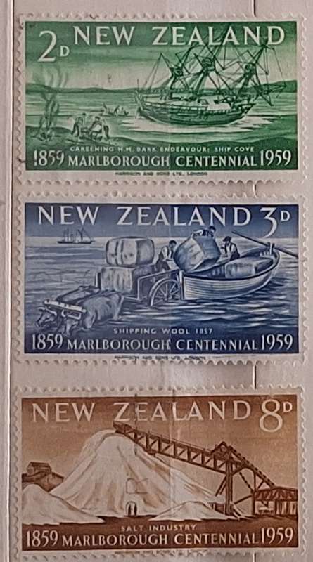New Zealand 1959 Marlborough Centennial Set of 3 Used Hinged stamps