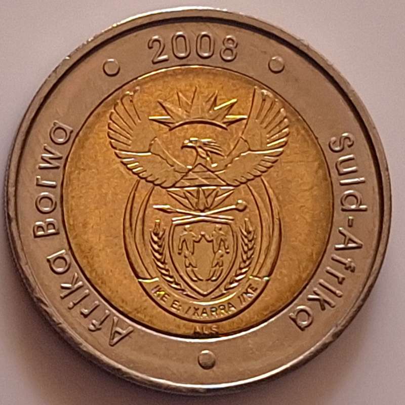South Africa R5 Mandela Bimetallic: brass center in copper-nickel ring