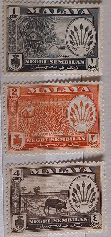 Malayan State Negeri Sembilan 1957-1963 Definitive Series  3 Mint stamps