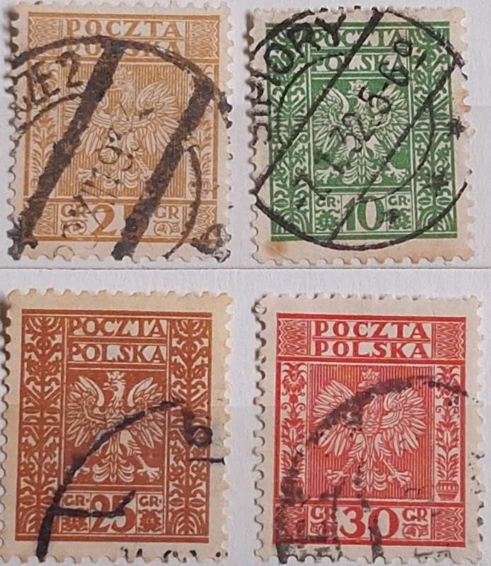 Poland 1932-1933 Coat of Arms 4 Used Hinged stamps