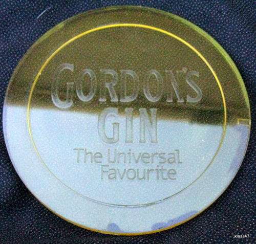 COASTERS : GORDON'S GIN : YELLOW PLASTIC : 10cm DIAMETER