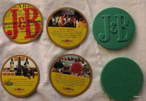 J & B : SET OF FOUR COASTERS IN GREEN PLASTIC COVER : 7/9 8/9 and 9/9 & J&B :
