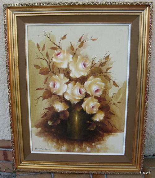 OIL ON BOARD : SIGNED - LOUGHRIDGE-GRAY , Still Life Roses : FRAMED SIZE - 64x79.5cm