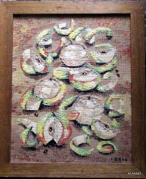 Apples by F Burke or Bushe: Oil Painted On Plywood With Mesh Over