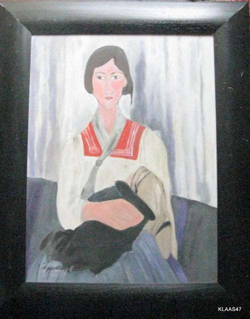 OIL - PAINTED ON BOARD - FRAMED SIZE 63X78CM - PAINTED BY WILL JULY 2005 INSPIRED BY MODIGLIANI