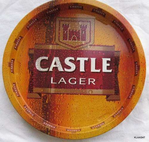 ROUND METAL TRAY : CASTLE LAGER : 34cm DIAMETER