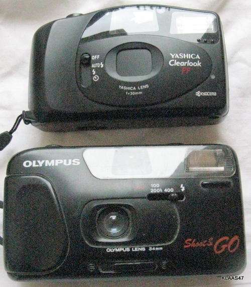 TWO CAMERAS - OLYMPUS & YASHICA : **NOT TESTED**GOOD FOR DISPLAY OR PROPS**