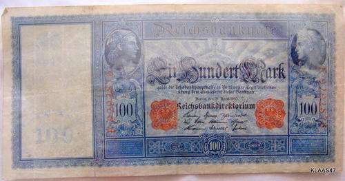 GERMANY : APRIL 1910 : 100 MARK : REICHSBANKNOTE : F9292876
