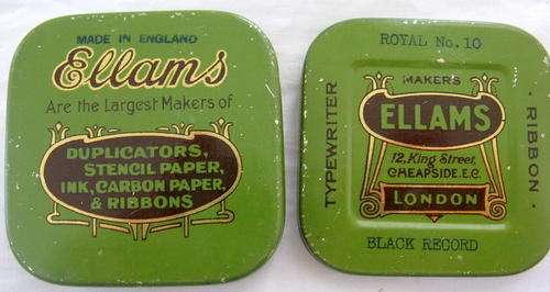 ELLAMS (LONDON) : EMPTY TIN - TYPEWRITER RIBBON : 6.5x6.5x2cm