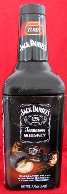 JACK DANIELS : OLD NO 7 : TIN SHAPED BOTTLE (PREVIOUSLY CONTAINED CHOCOLATES)