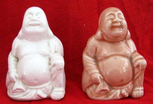 BUDDHA X 2 : EACH 8.5cm HIGH : PORCELAIN