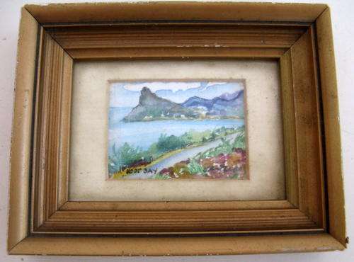 MINIATURE : WATER COLOUR : HOUT BAY : FRAMED SIZE - 12.7x9.9cm