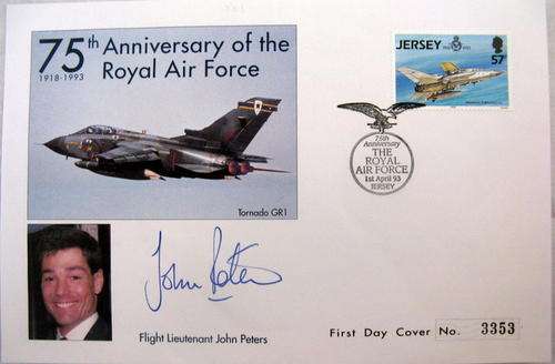 Jersey - RAF 75th Anniversary - FDC - Signed by F/L John Peters. : COVER NO. 3353