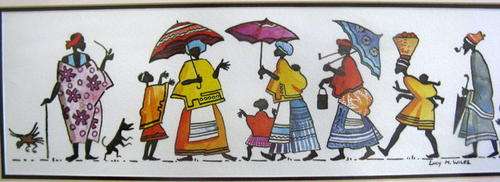 LUCY M WILES : PRINT : XHOSA FIGURE FRIEZE : FRAMED SIZE - 52x25.3cm