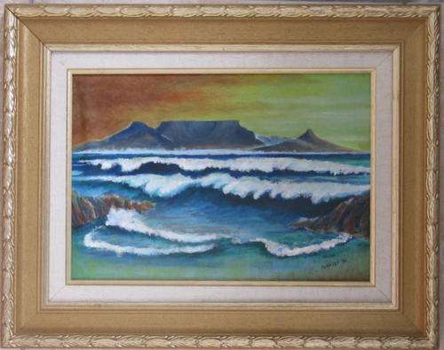 TABLE MOUNTAIN : H.NEFDT : PAINTED ON CANVAS : FRAMED SIZE - 31x40cm