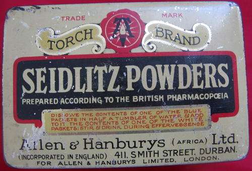 EMPTY TIN : SEIDLITZ POWDERS : ALLEN & HANBURYS (AFRICA) LTD