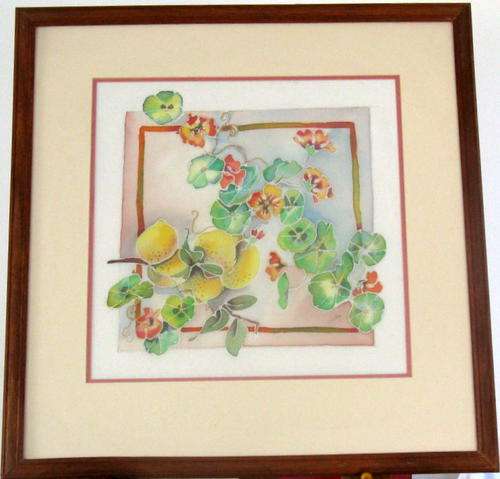 FRAMED WATERCOLOUR of LEMONS & FLOWERS by LINDY
