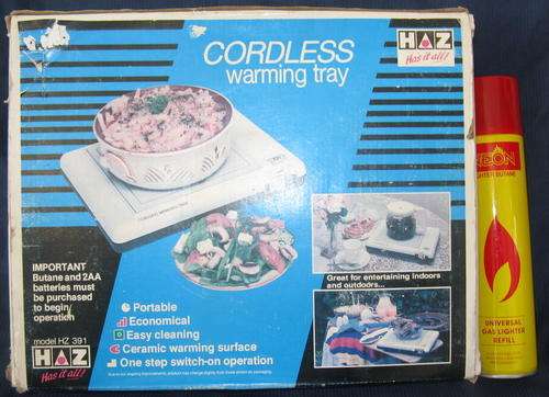 HAZ CUISINE : CORDLESS WARMING TRAY : BUTANE & 2 AA BATTERIES TO OPERATE