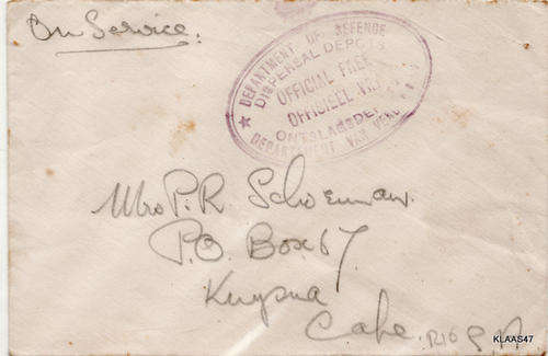 On Service Envelope - Uundated - Official Free - Department of Defence - Dispersal Depots