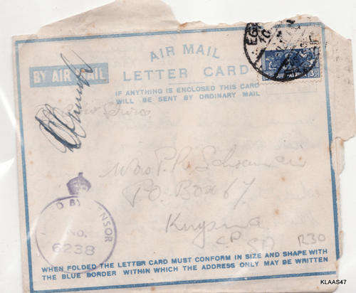 ON ACTIVE SERVICE - CENSORED MAIL - EGYPT TO SOUTH AFRICA - 194?