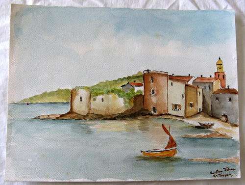 ST TROPEZ : WATERCOLOUR : 32x24cm : UNFRAMED :  CYNTHIA JOHNSON