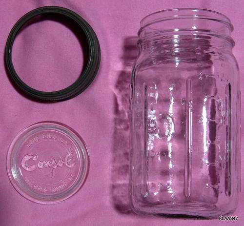 Old Consol Preserve  jar with glass lid & metal ring.Cup & oz (Inmaakbottel ),+_18cmh