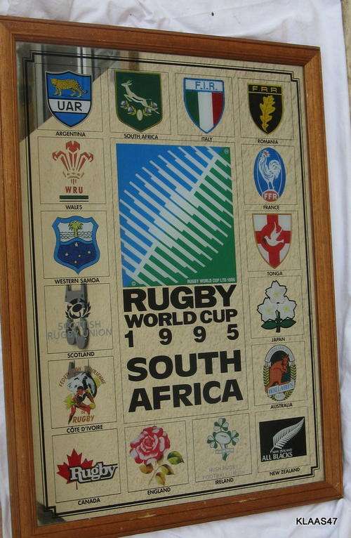 S A RUGBY WORLD CUP 1995 LICENCED PRODUCT FRAMED MIRROR 50.5x69cm (2015 WILL BE 20 YEARS AGO