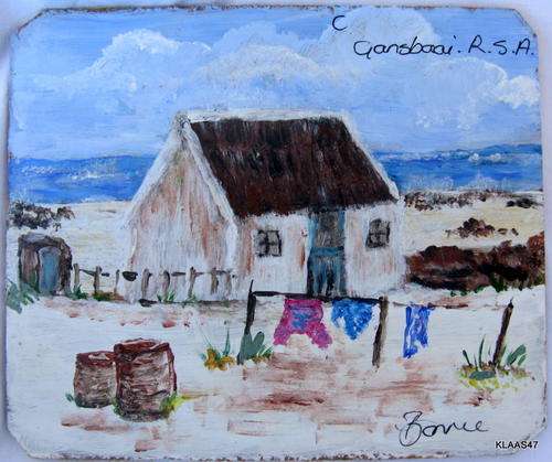 GAANSBAAI : OIL ON HARDBOARD : SIGNED - BONNIE : UNFRAMED : 16 cm x 13.5 cm