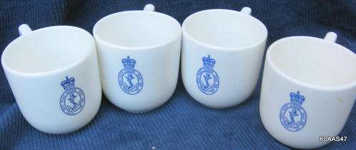 4 COFFEE CUPS : WITH ADMIRALTY EMBLEM : CROWN STAFFORDSHIRE 1963 : **NO SAUCERS**