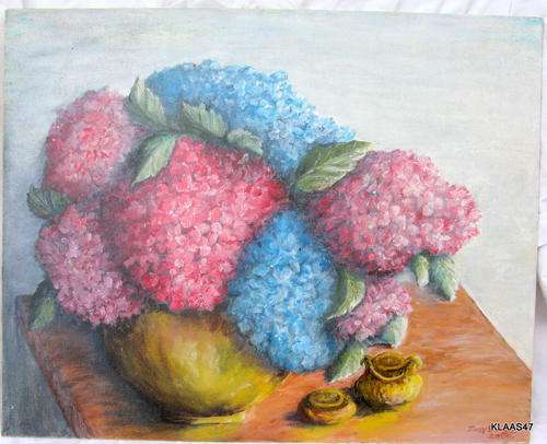 HYDRANGEAS : PAINTED ON CANVAS PANEL : 40.6x50.8cm : UNFRAMED
