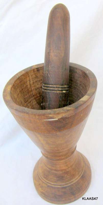 WOODEN PESTLE AND MORTAR
