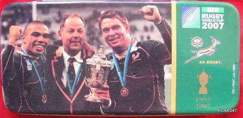 IRB : RUGBY WORLD CUP 2007 : OFFICIAL LICENCE PRODUCT : EMPTY TIN : 18.7x9x2.5cm