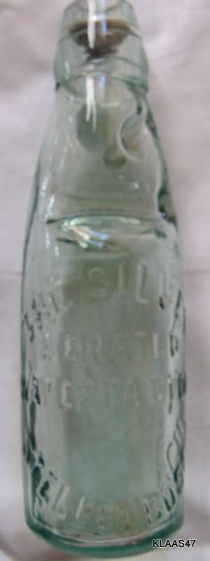 CODD BOTTLE : THE SILVER AERATED WATER FACTORY, STELLENBOSCH : 19cm HIGH : **NOTE CONDITION**