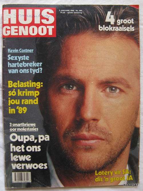 HUISGENOOT : JAN 1989 : KEVIN COSTNER : CENTERFOLD POSTER - SUSAN WALTERS (LOVING)