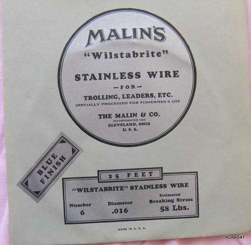 MALIN`S WILSTABRITE NO 6 & 8 STAINLESS WIRE FOR TROLLING, LEADERS, ETC FOR FISHERMEN`S USE